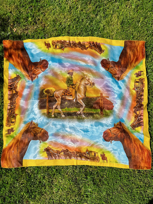 1970s Cowboy and Horse Rainbow Scarf