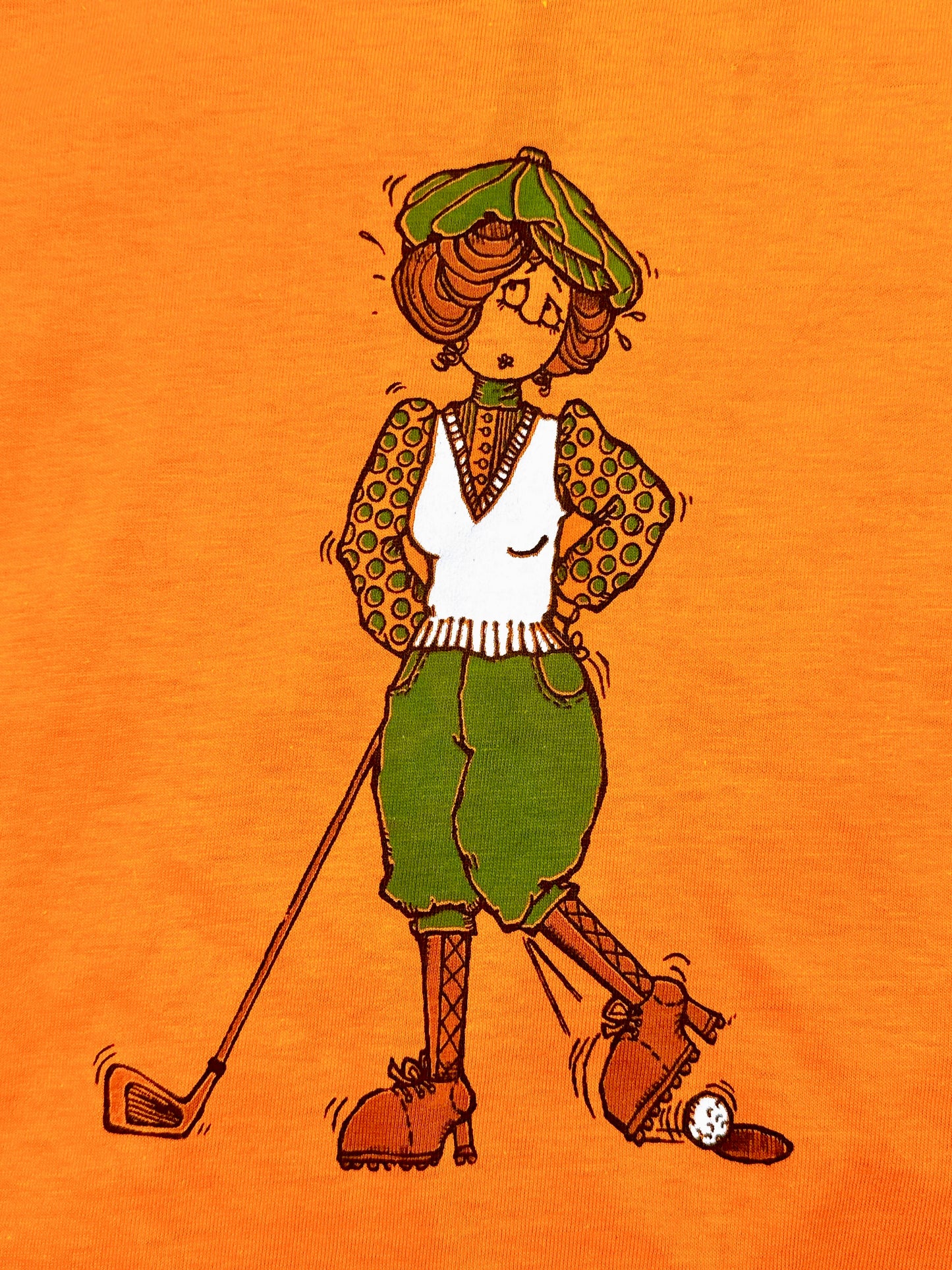 1970s Novelty Golf Lady Orange Graphic T-Shirt