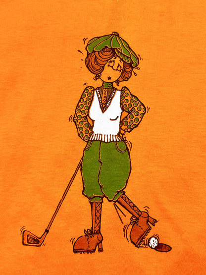 1970s Novelty Golf Lady Orange Graphic T-Shirt