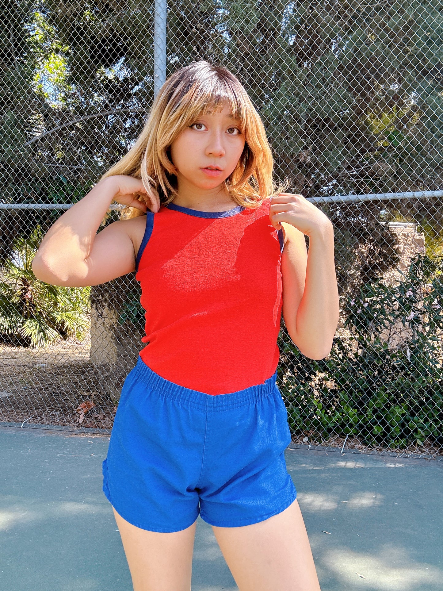 The Ringer Tank - Cherry Red & Pacific Blue