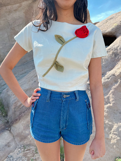 1960s Ramblin’ Rose Novelty Crop Top