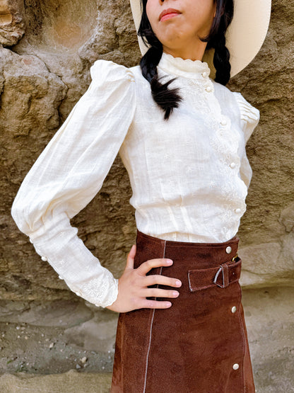 1970s does Victorian Embroidered Linen Blouse