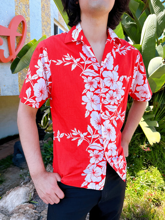 1970s Hilo Hattie Red & White Hawaiian Shirt