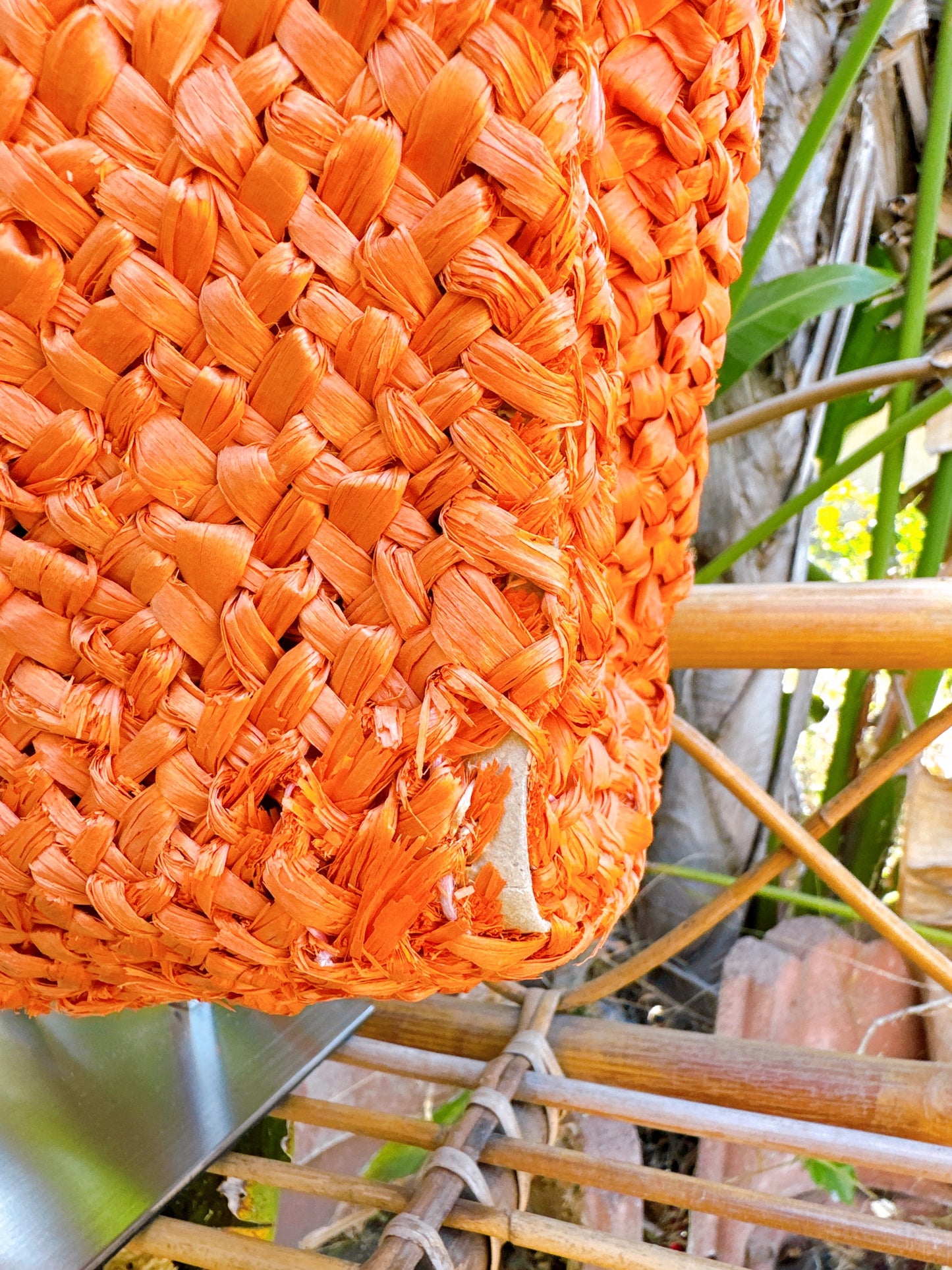 1960s Orange Raffia and Rope Handles Insulated Tote Bag