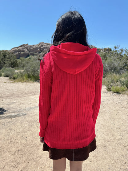 1970s Cherry Red Hooded Cardigan