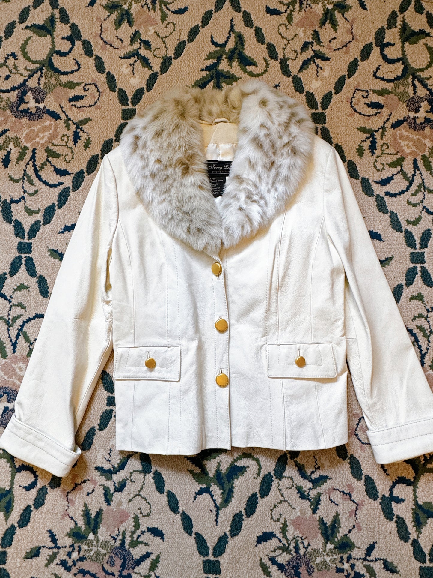 1990s Deadstock White Genuine Leather Jacket with Removable Faux Fur Collar