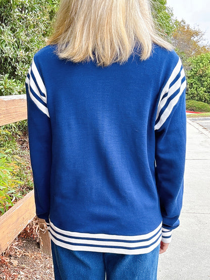 1970s Navy and White Soft Knit Tracksuit Zip-Up Jacket