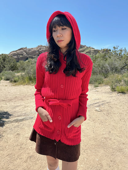 1970s Cherry Red Hooded Cardigan