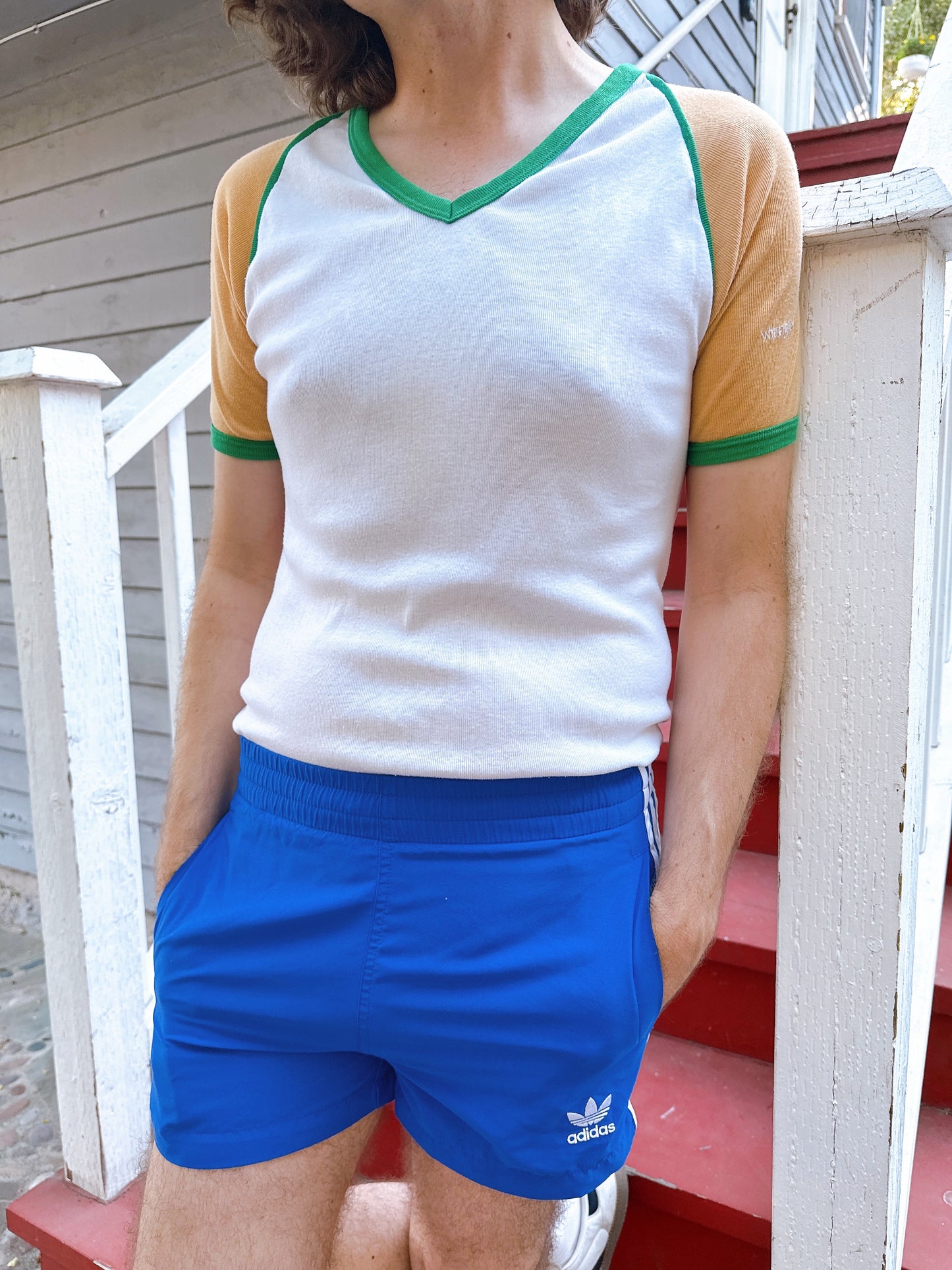 1980s Green, Yellow, White V-Neck T-Shirt by Wrangler