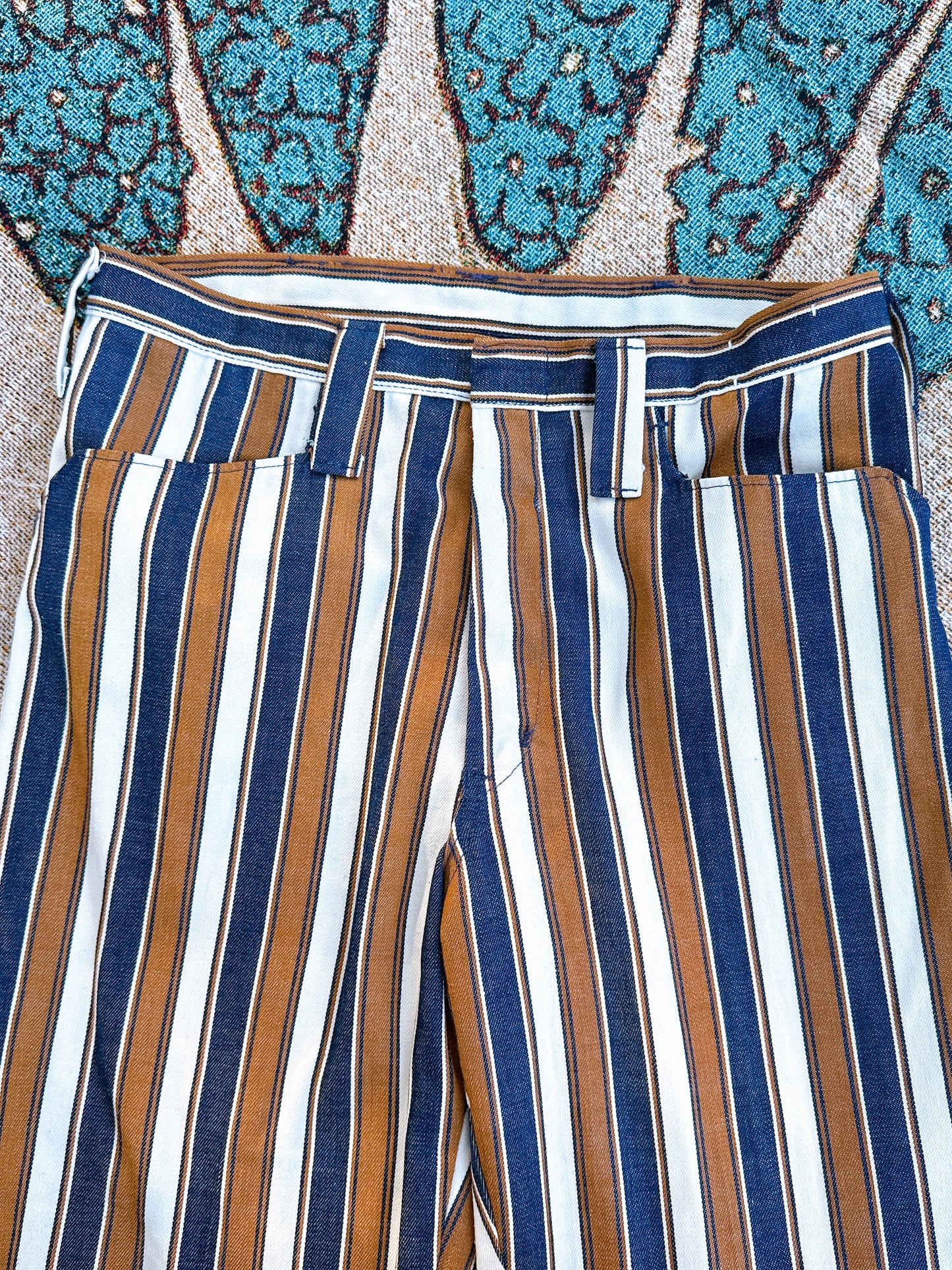 1960s Navy,Brown, & White Striped Flared Pants