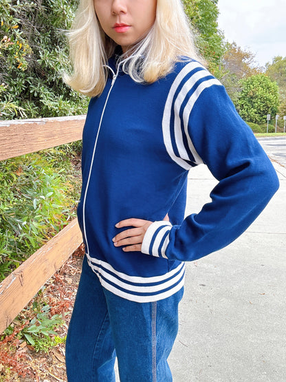 1970s Navy and White Soft Knit Tracksuit Zip-Up Jacket