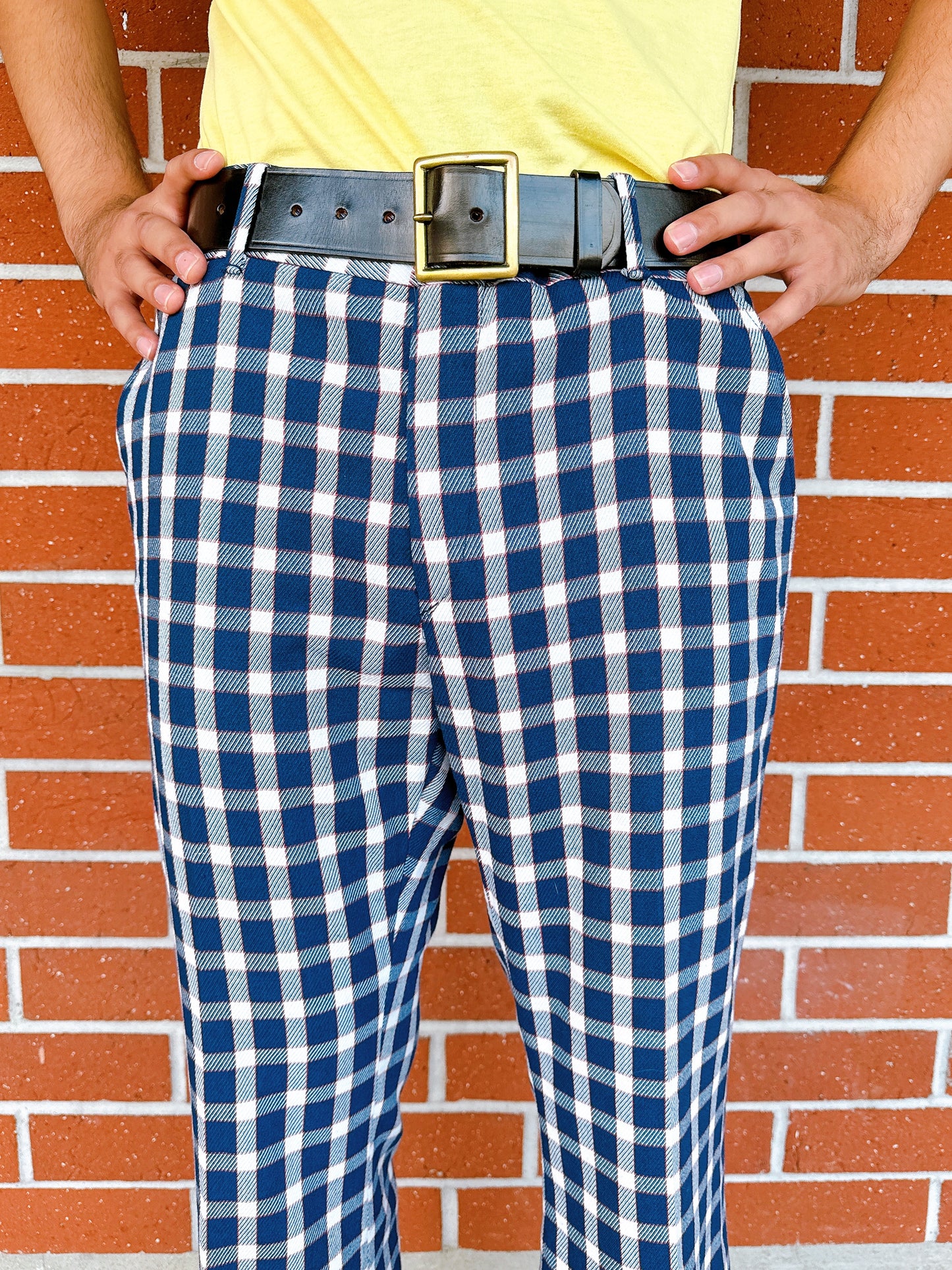 1970s Blue & White Plaid Flare Cuffed Levi’s Panatela Pants 36x31