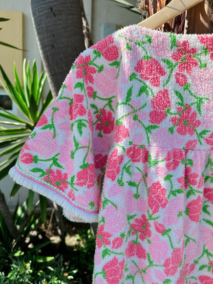 1960s Pink Floral Babydoll Towel Terry Mini Dress