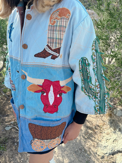 1990s Western Novelty Patchwork Reversible Jacket