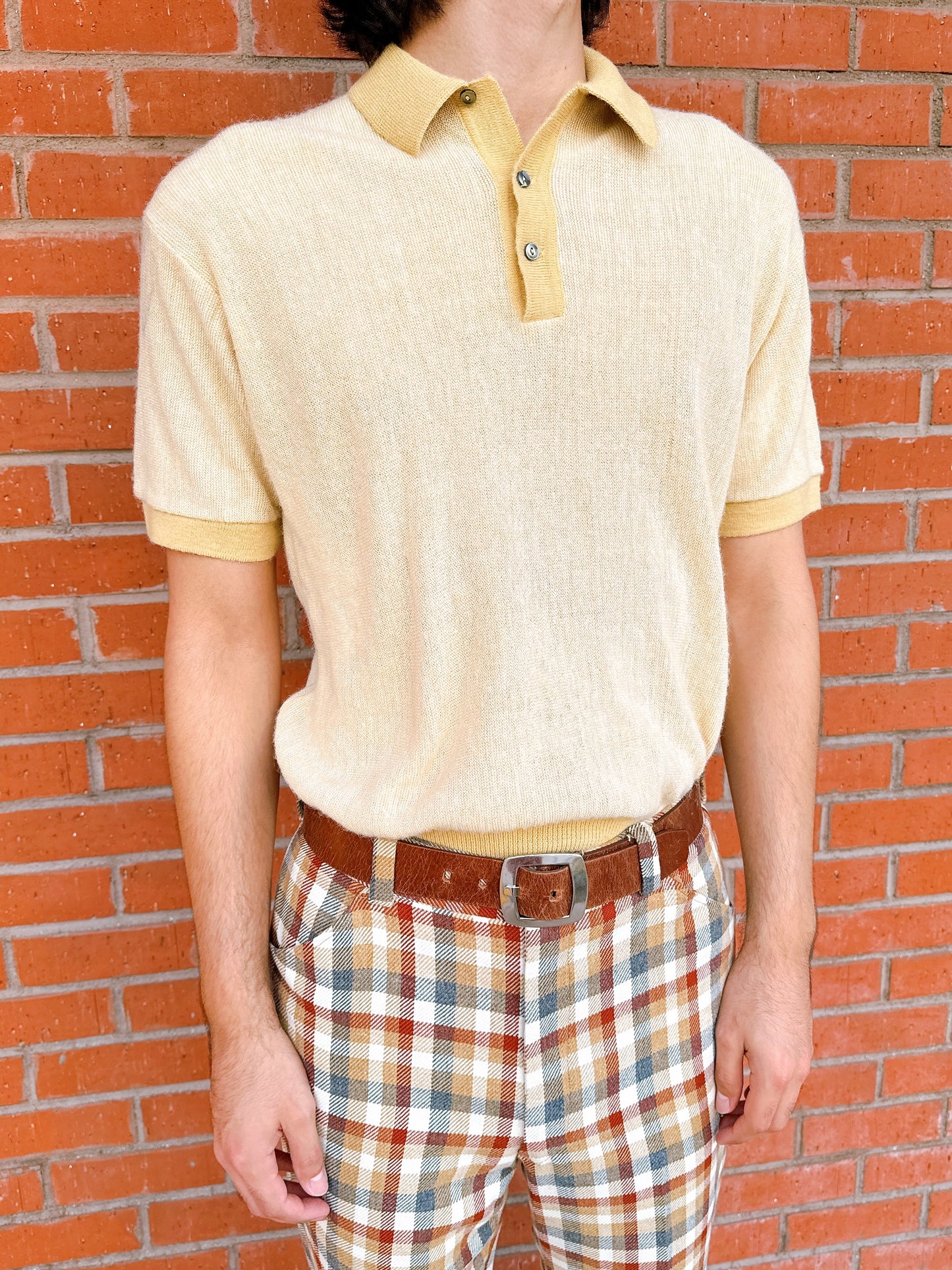 1960s Cream Knit Polo Top