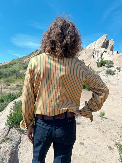 1970s Stripe and Polka Dot Beagle Collar Button Up Top