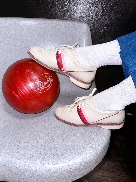 1970s Pink and Cream Bowling Shoes by Sliders Traditional Size 7