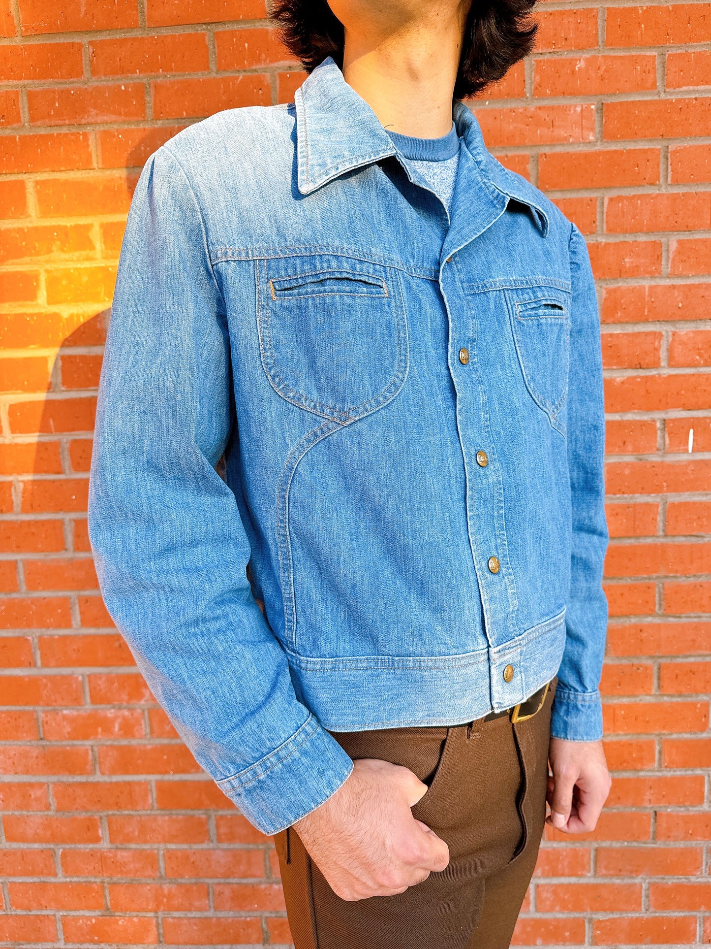 1970s Blue Denim Dagger Collar Jacket by Lee