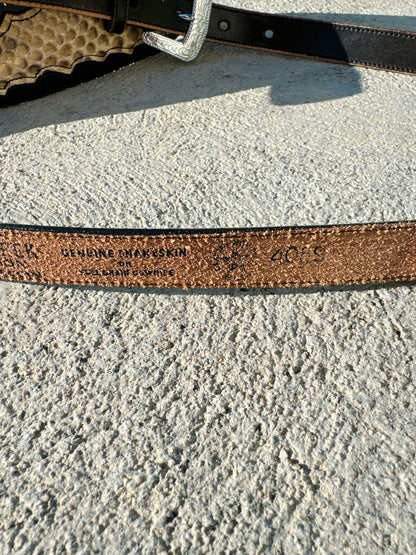 1980s Genuine Snakeskin and Cowhide Leather Belt by Silver Creek Collection