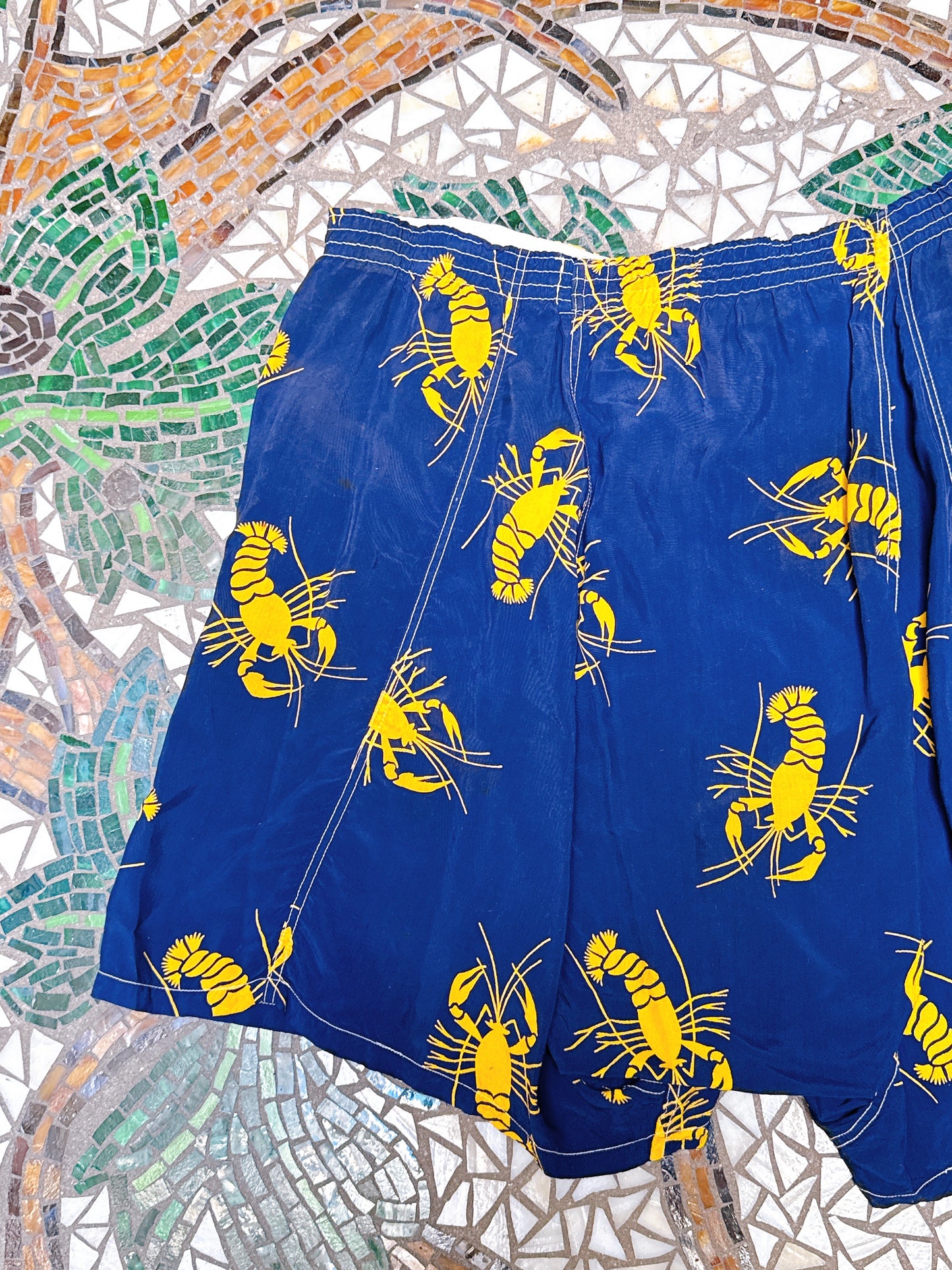 1940s Crawfish Lobster Novelty Navy & Yellow Boxer Shorts Waist 34” - 40”