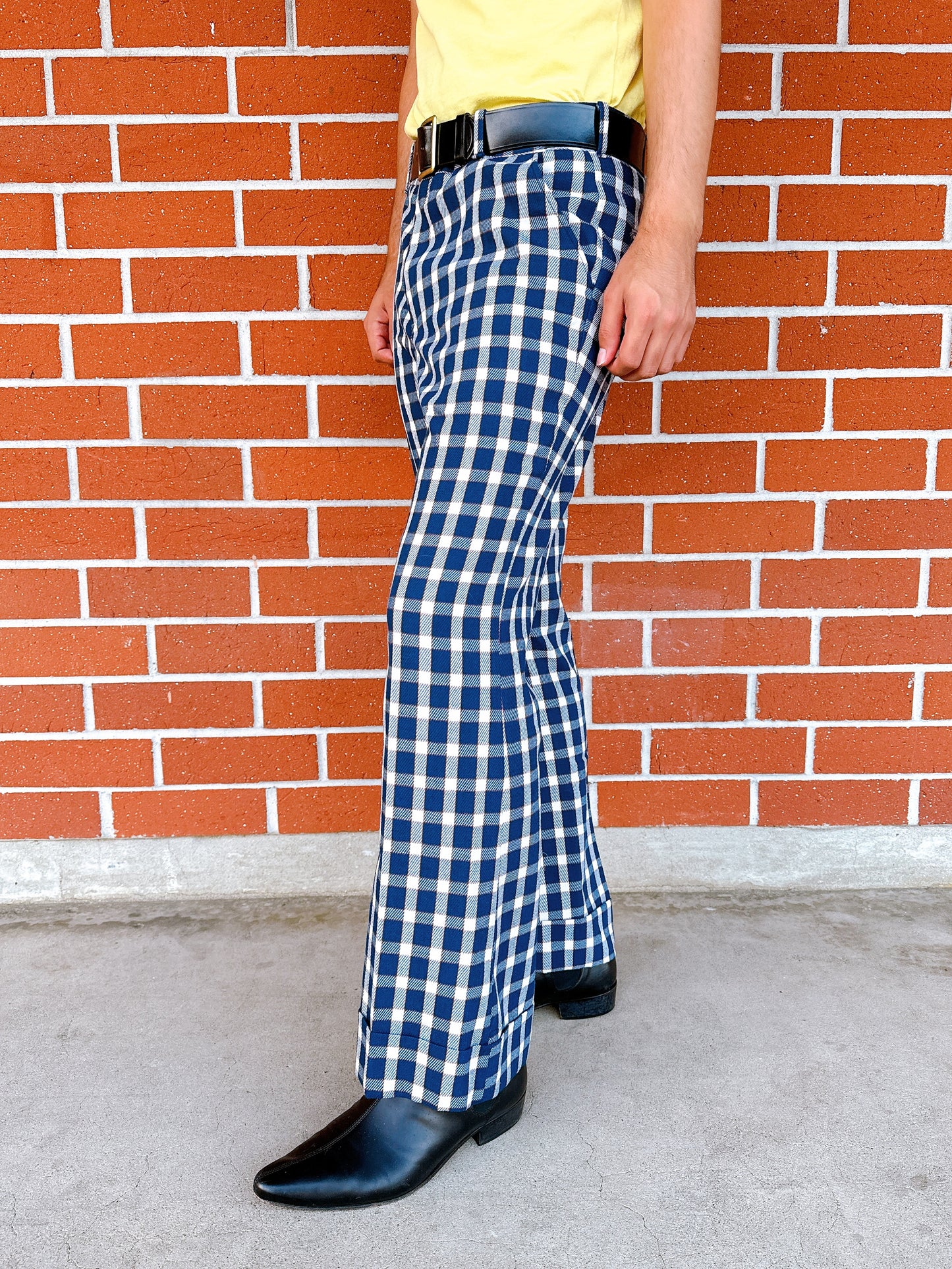 1970s Blue & White Plaid Flare Cuffed Levi’s Panatela Pants 36x31