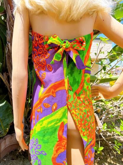 1960s Psychedelic Wrap Coverup Dress / Skirt