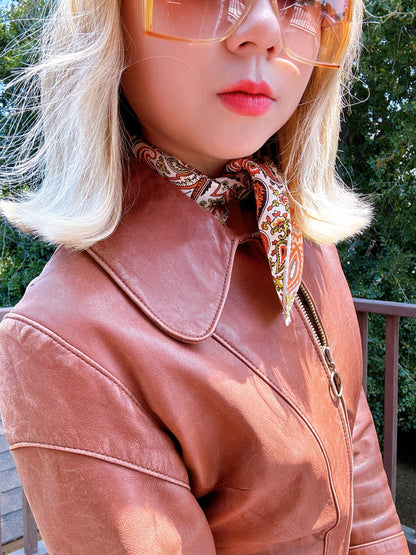 1970s Brown O-Ring Beagle Collar Cropped Leather Jacket