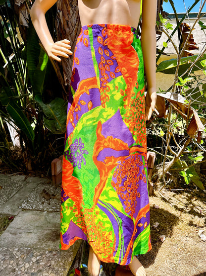 1960s Psychedelic Wrap Coverup Dress / Skirt