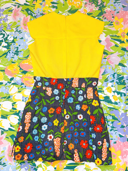 1970s Yellow Floral Romper Dress