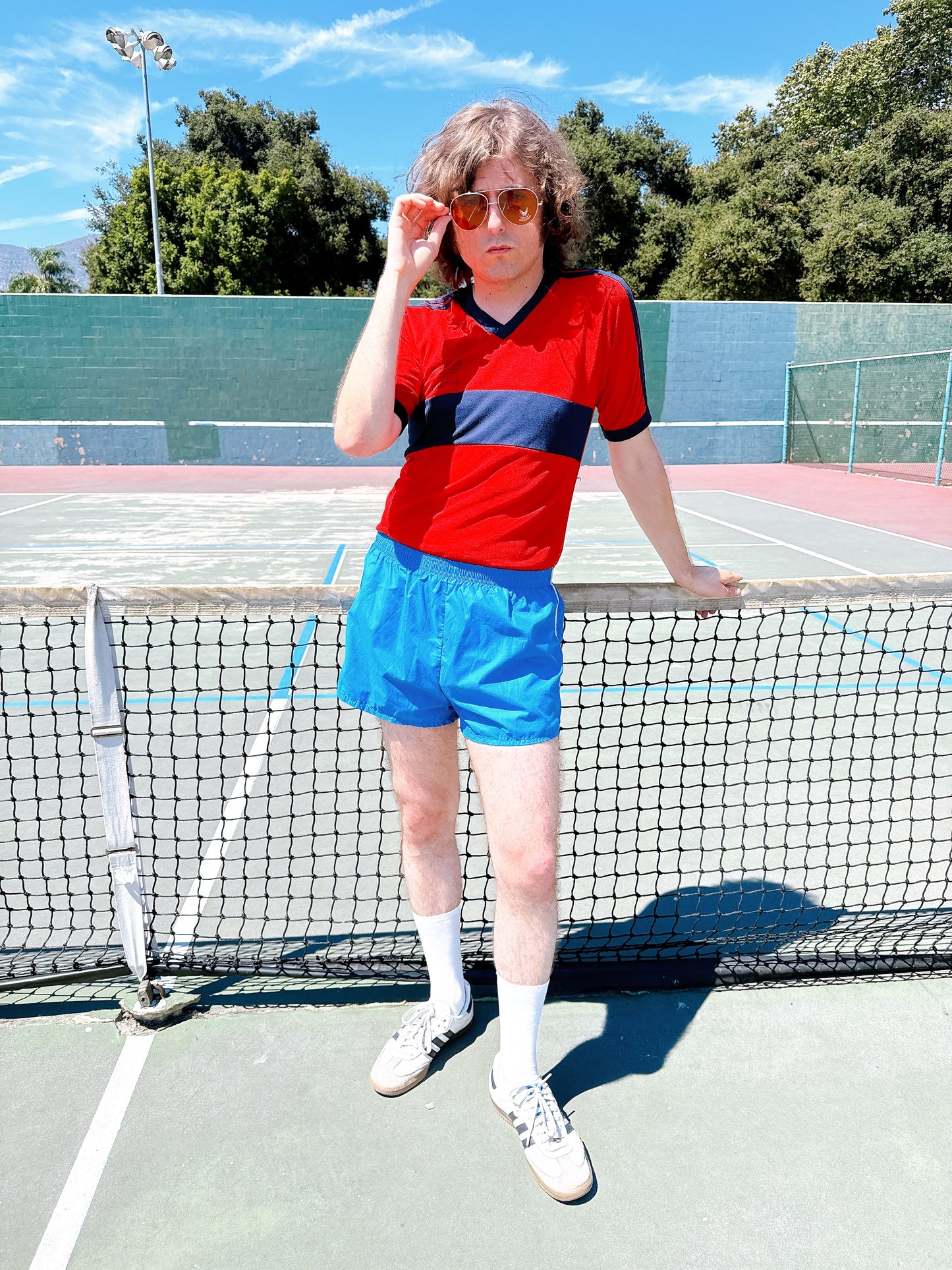 1980s Adidas Red & Navy V-Neck T-Shirt