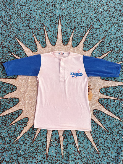 1970s 1980s Dodgers Blue & White Baseball Tee