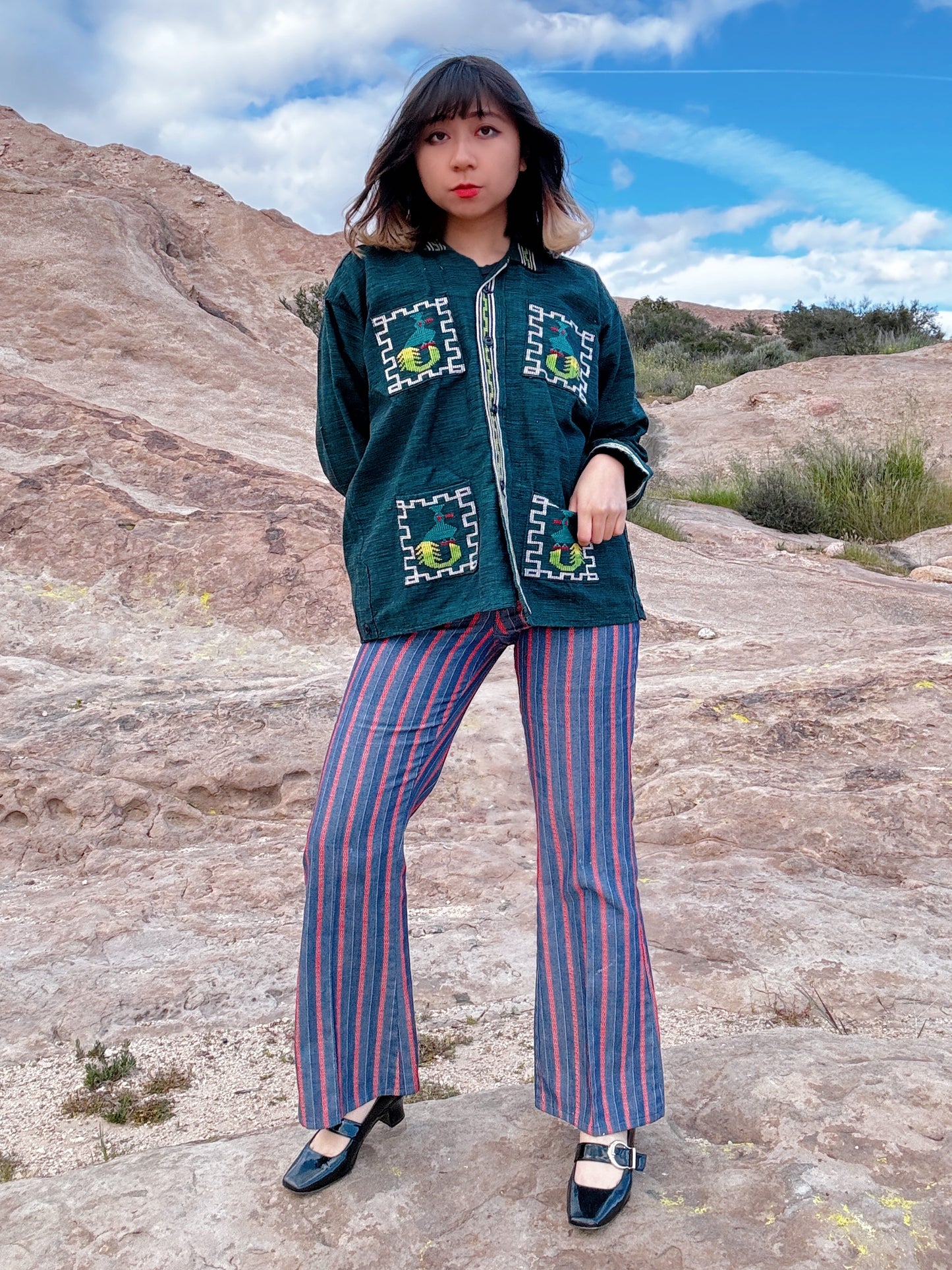 1970s Guatemalan Quetzal Bird Embroidered Cotton Folk Shirt