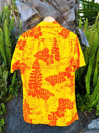 1960s Yellow + Orange Hawaiian Aloha Pullover Top