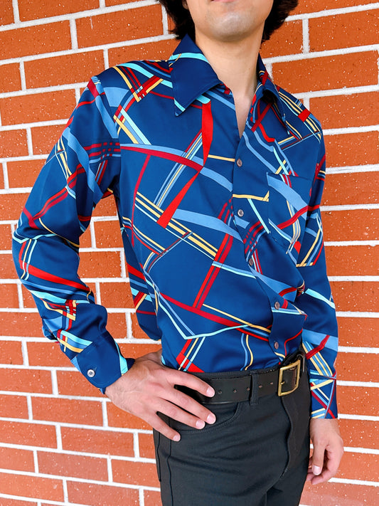 1970s Multicolored Geometric Print Disco Shirt