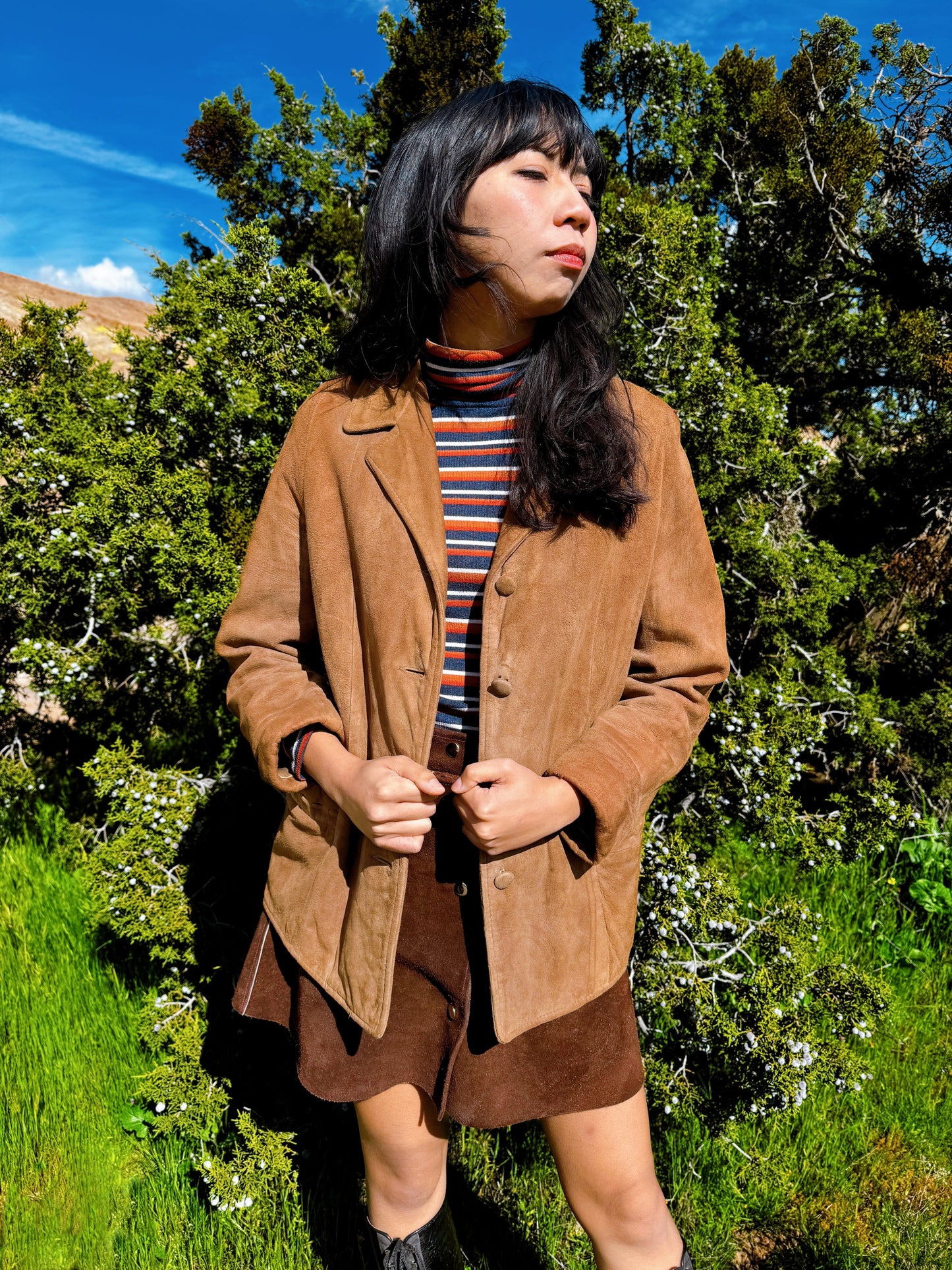 1970s Tan Nubuck Suede Removable Fur Lined Jacket