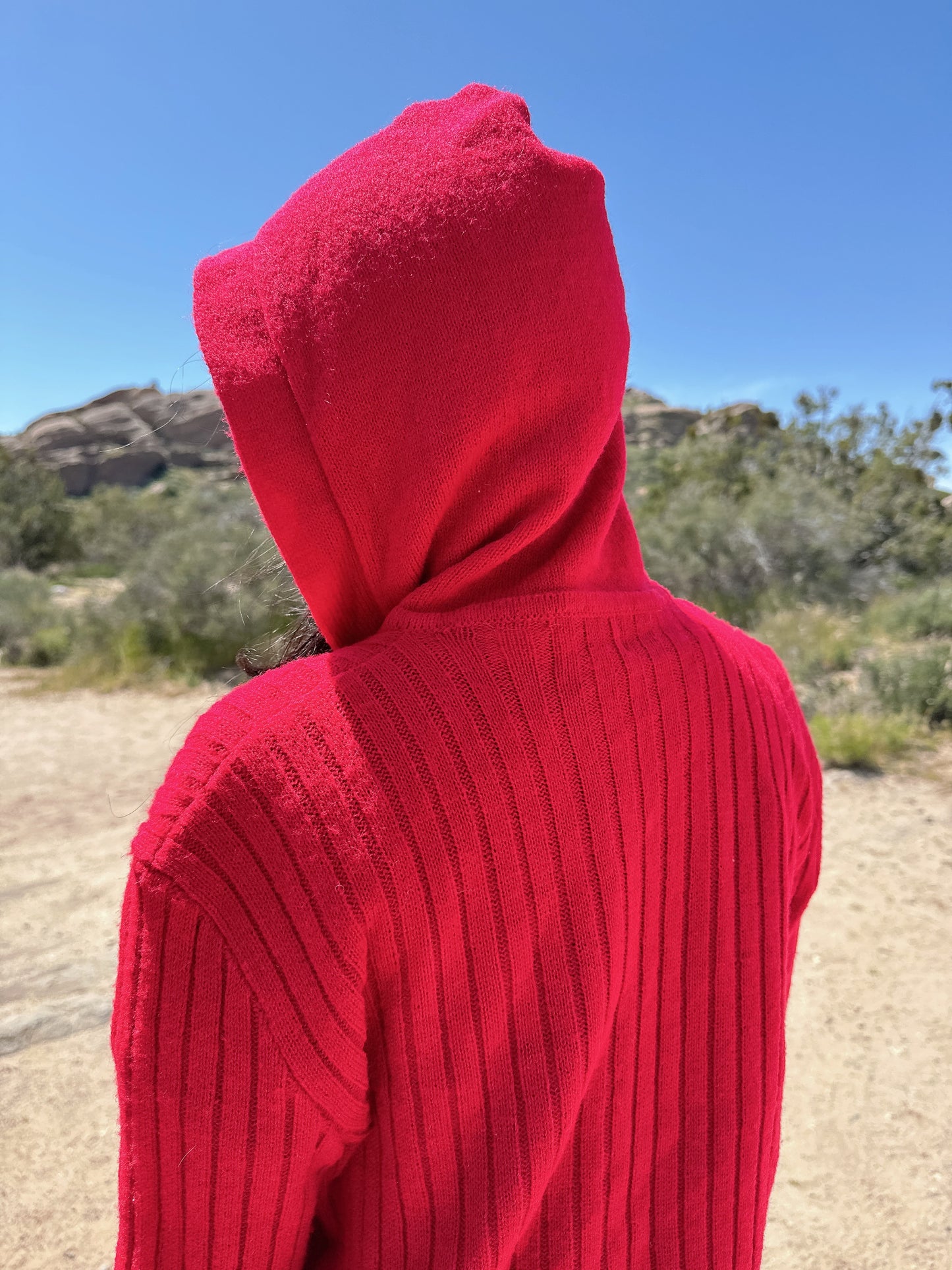 1970s Cherry Red Hooded Cardigan