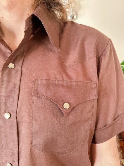 1970s Brown Western Short Sleeve Top by H Bar C