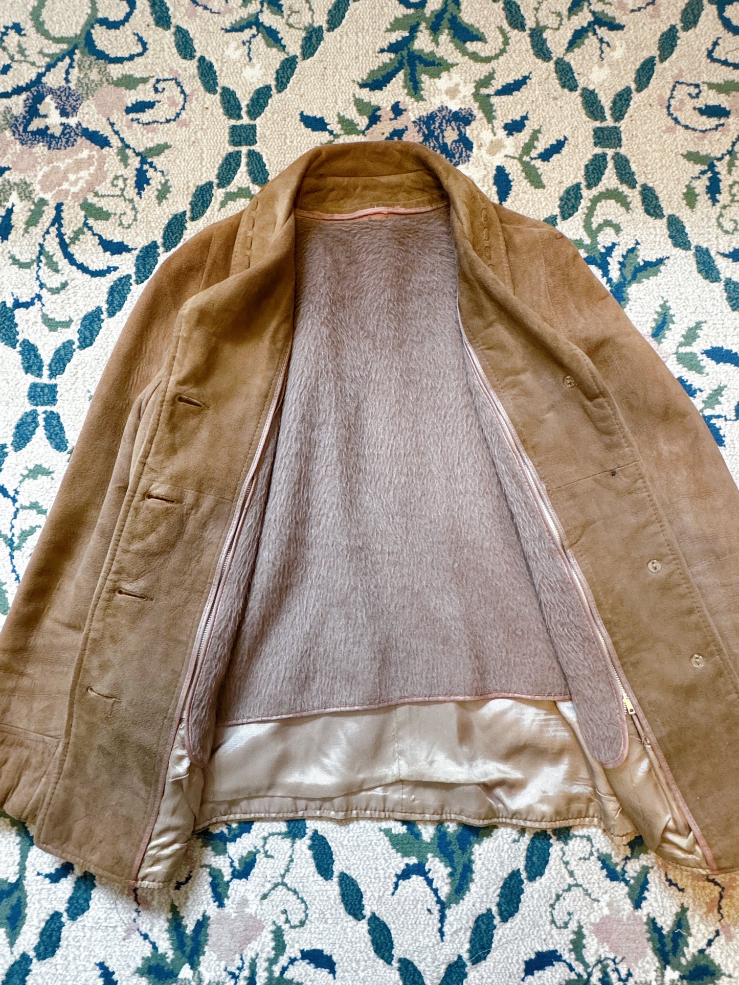 1970s Tan Nubuck Suede Removable Fur Lined Jacket