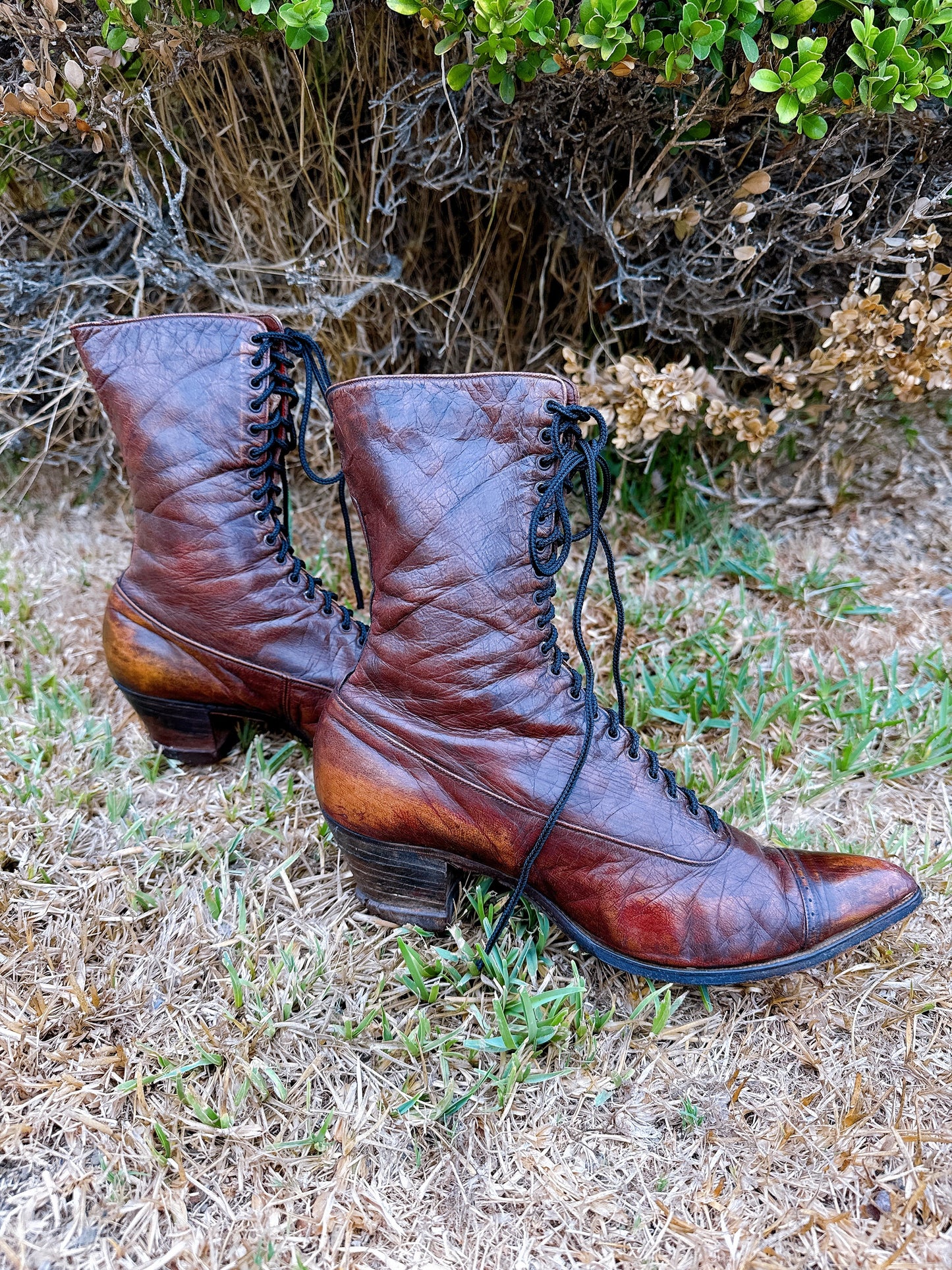 1900s Edwardian Antique Brown Leather Lace Up Boots Size 6