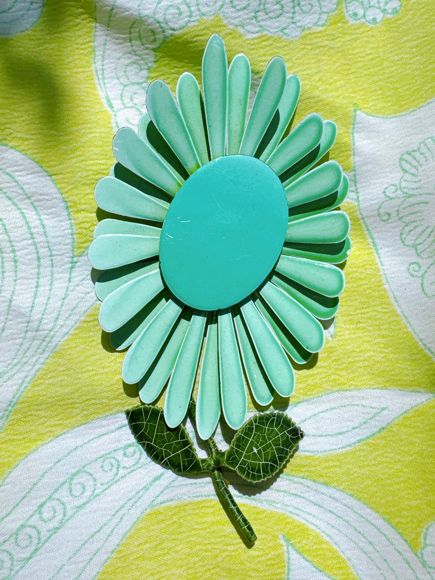 1960s Mint Turquoise Flower Power Enamel Pin