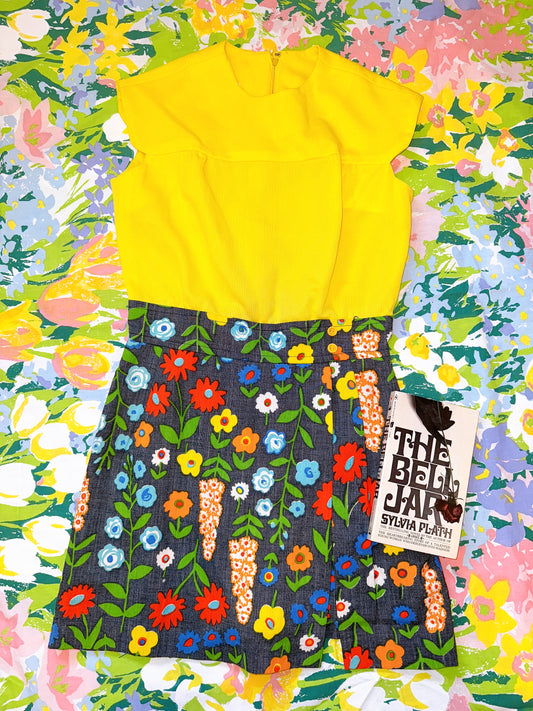 1970s Yellow Floral Romper Dress