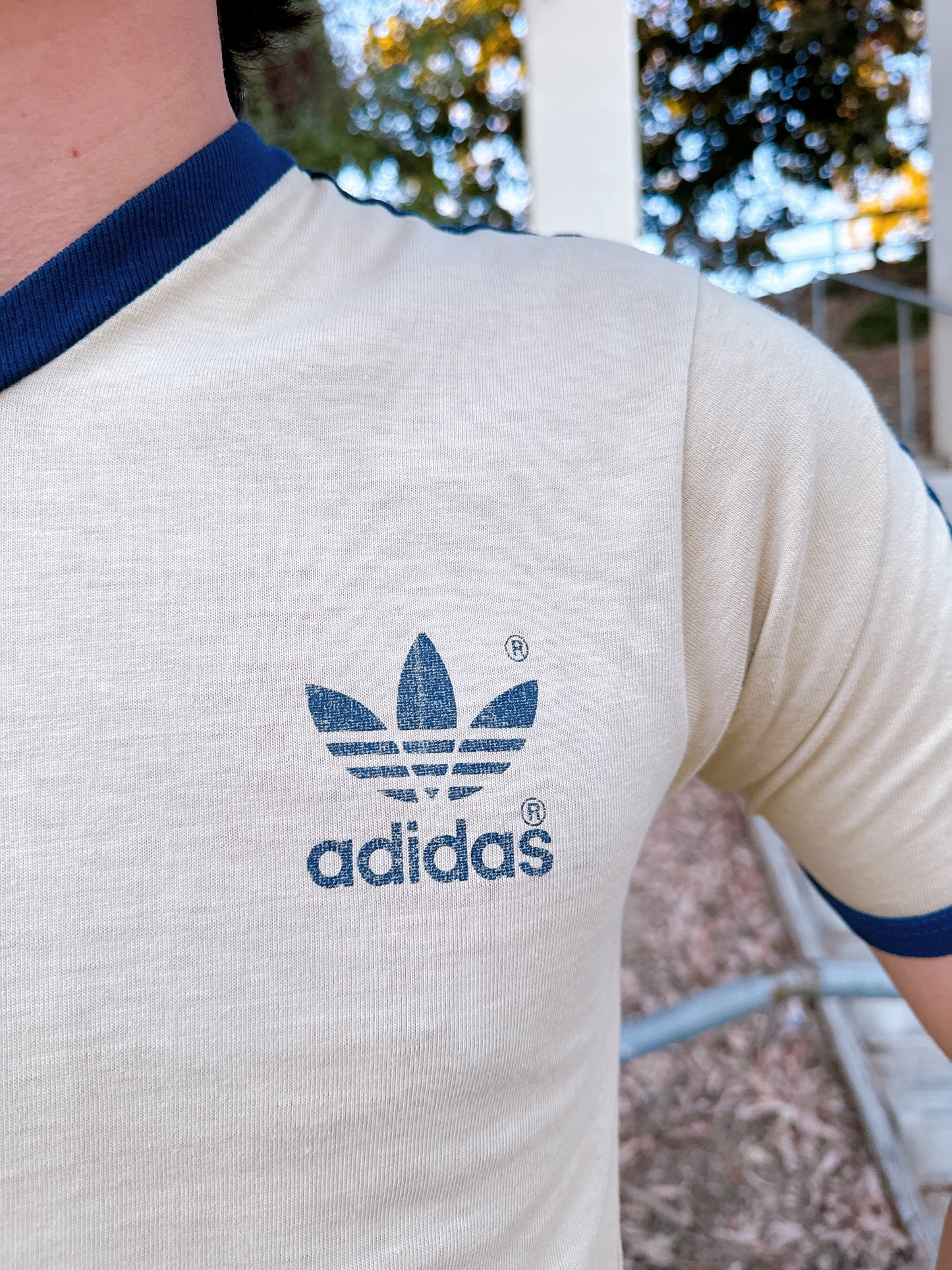 1980s Tan & Navy Adidas T-Shirt