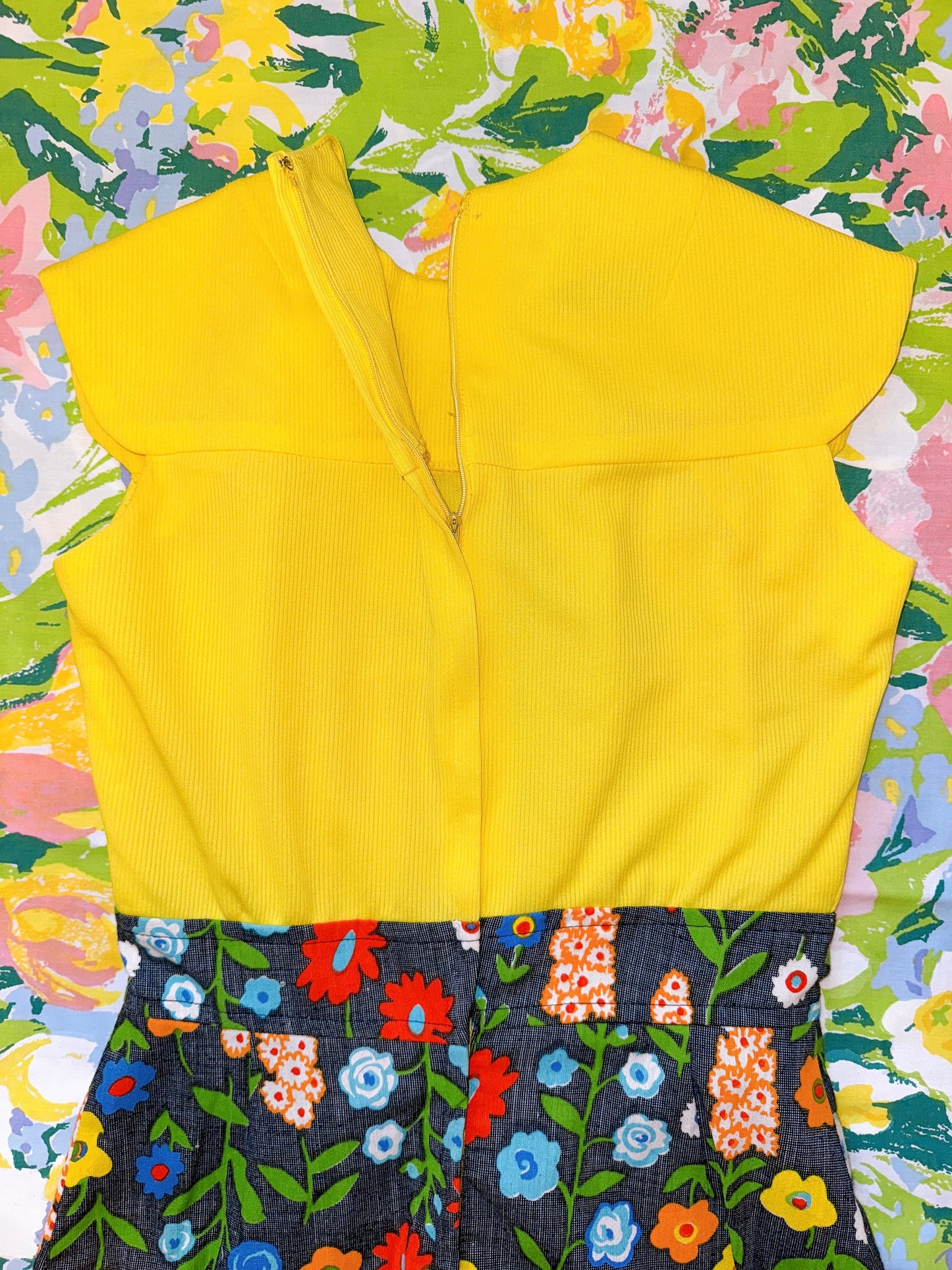 1970s Yellow Floral Romper Dress