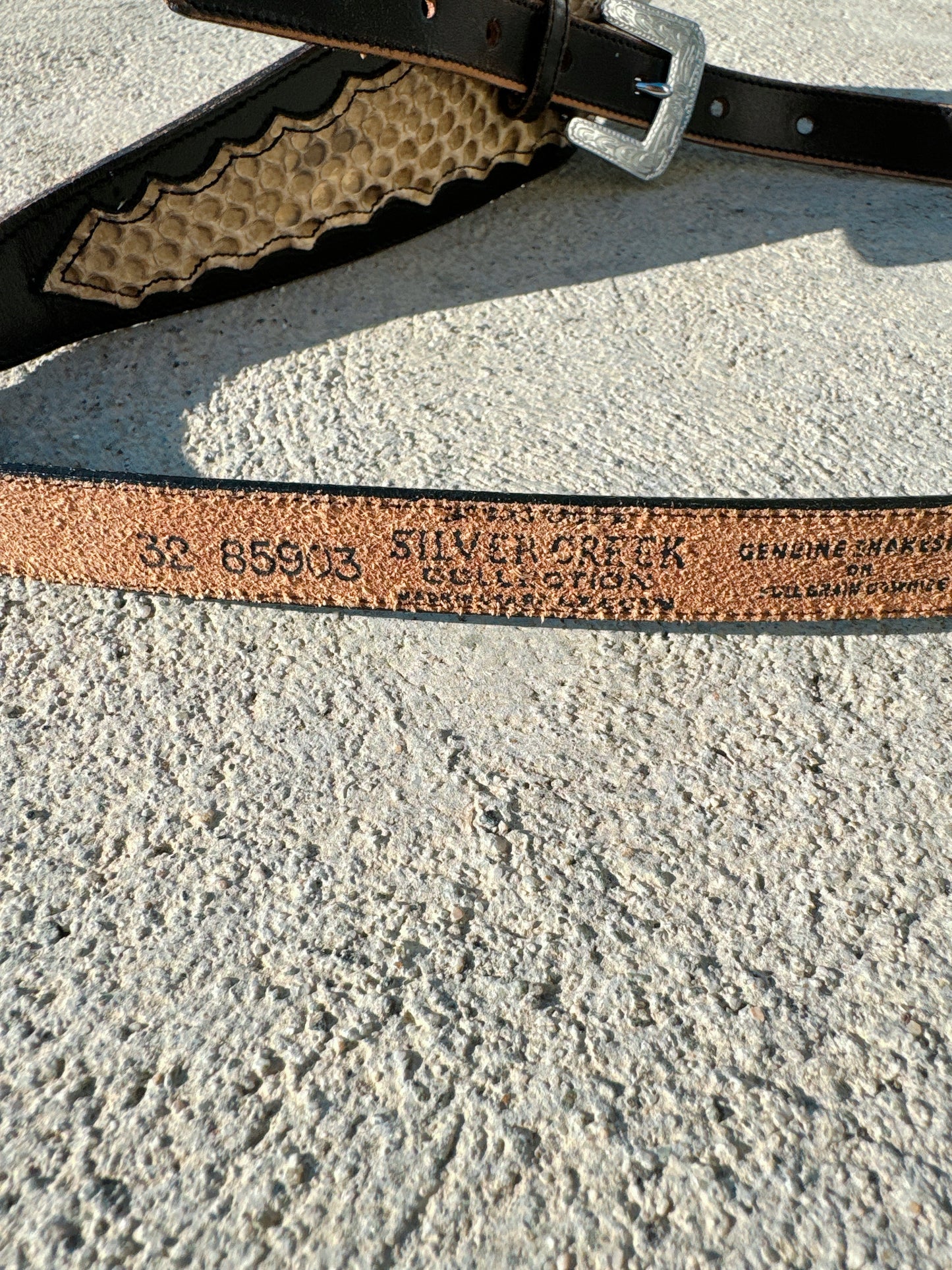 1980s Genuine Snakeskin and Cowhide Leather Belt by Silver Creek Collection