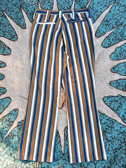 1960s Navy,Brown, & White Striped Flared Pants