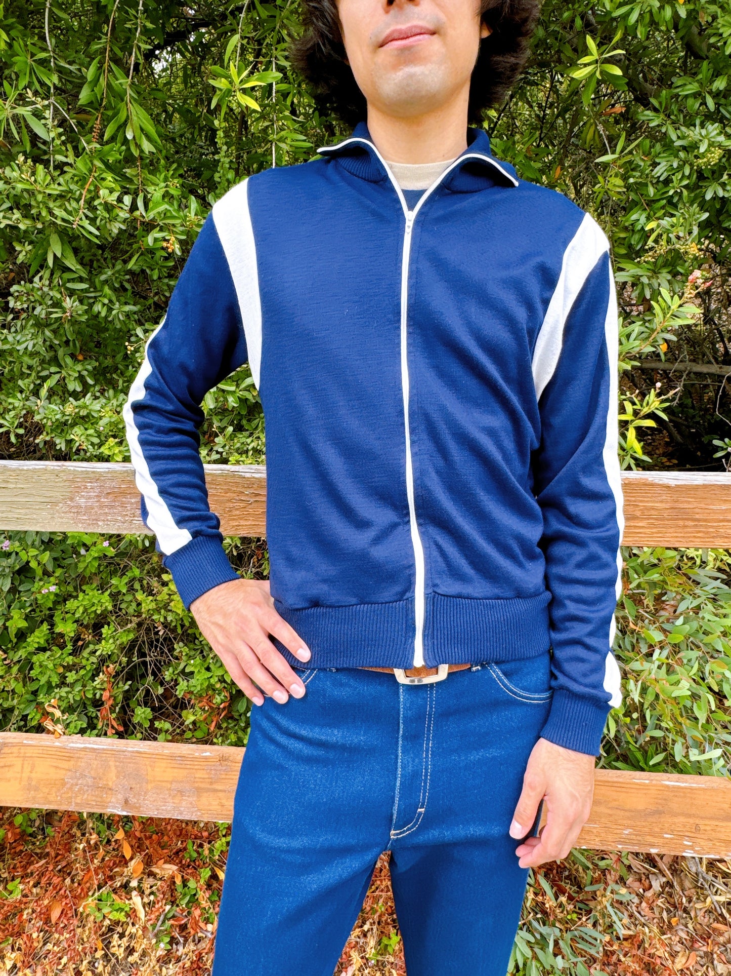 1970s Navy & White Tracksuit Zip-Up Jacket