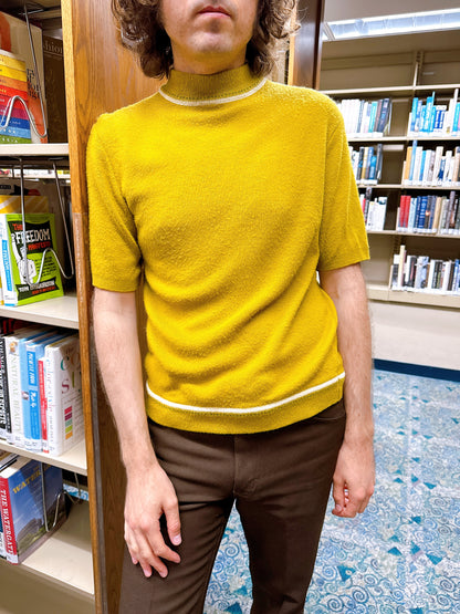 1960s Mustard and White Knit Top