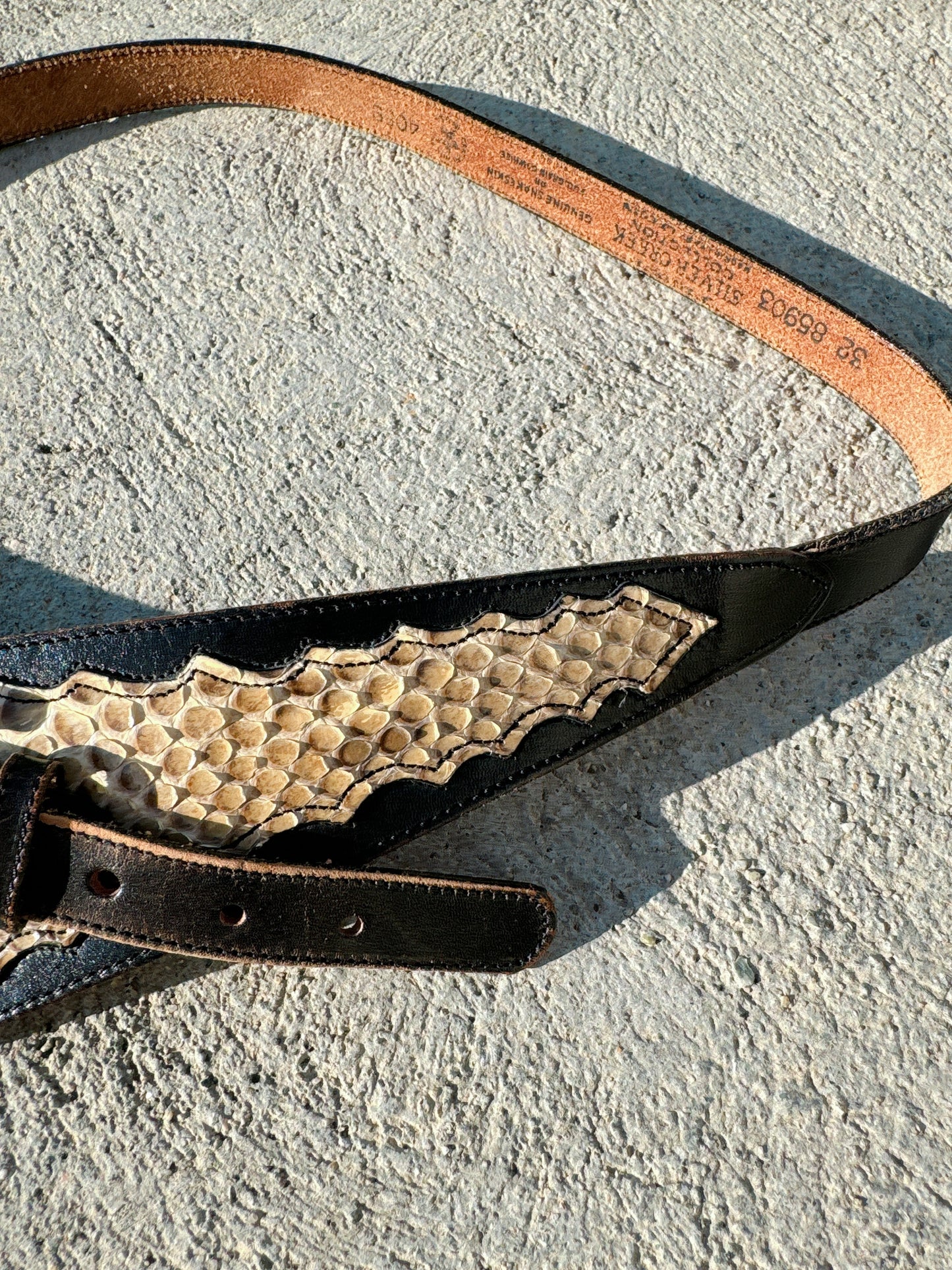 1980s Genuine Snakeskin and Cowhide Leather Belt by Silver Creek Collection