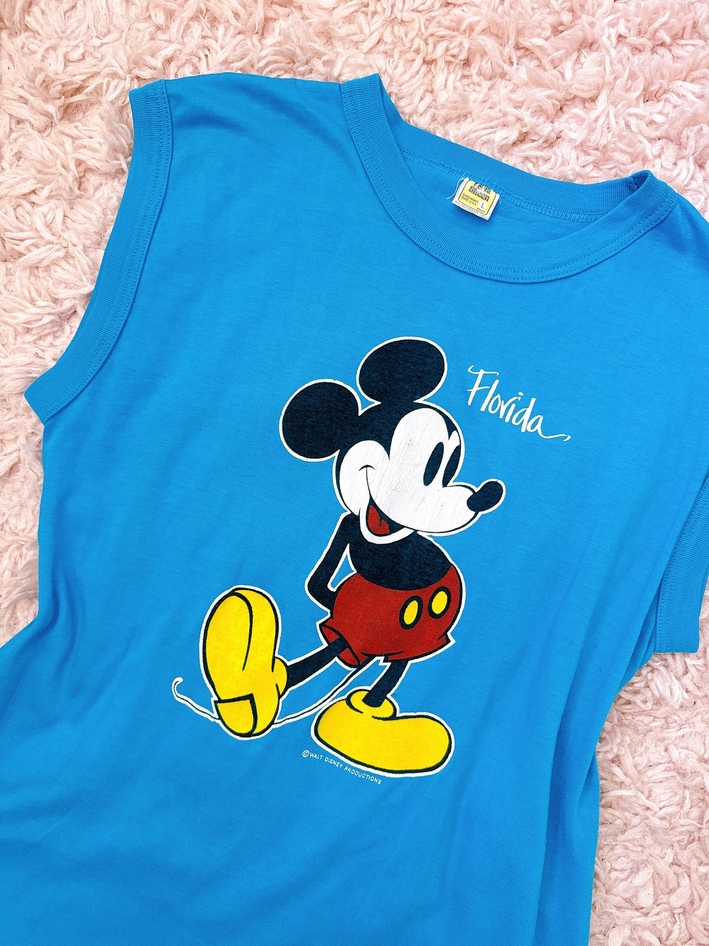 1980s Mickey Mouse Florida Novelty Blue Tank T-Shirt