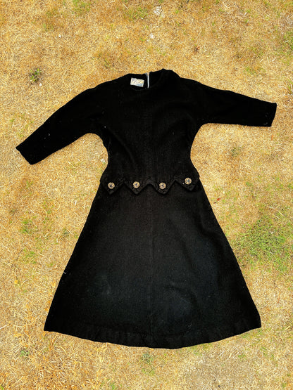 1940s Black Witchy Wool Dress